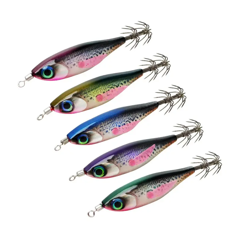 Bulk squid jig lures colorful egi bait with lifelike finish and sharp twin hook crown for professional fishing suppliers
