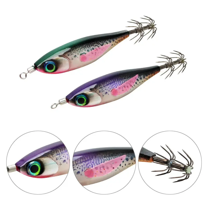 Wholesale squid egi fishing lures with realistic fish design and double crown hooks for saltwater squid fishing Wholesale squid egi fishing lures with realistic fish design and double crown hooks for saltwater squid fishing
