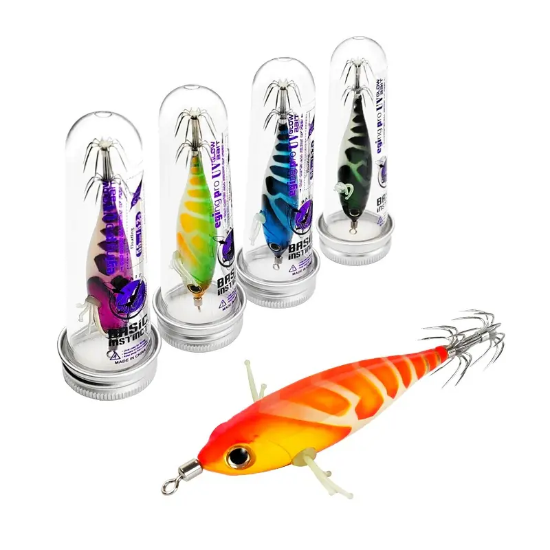 OEM squid egi fishing lures glow body shrimp style squid jigs with durable double hooks for wholesale buyers OEM squid egi fishing lures glow body shrimp style squid jigs with durable double hooks for wholesale buyers