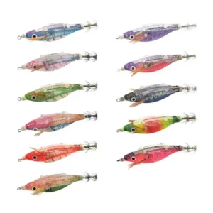 Wholesale squid egi fishing lures assorted realistic prawn designs for bulk tackle distribution