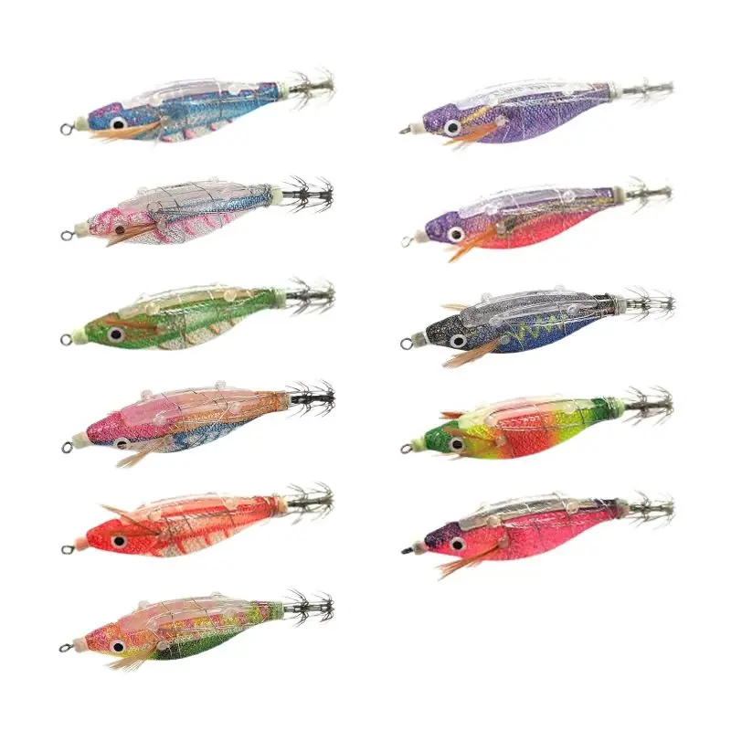 Wholesale squid egi fishing lures assorted realistic prawn designs for bulk tackle distribution
