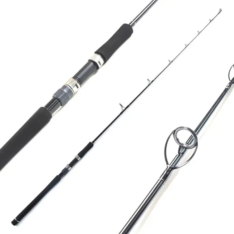 1 section fiberglass spinning jigging lure rod full view white background