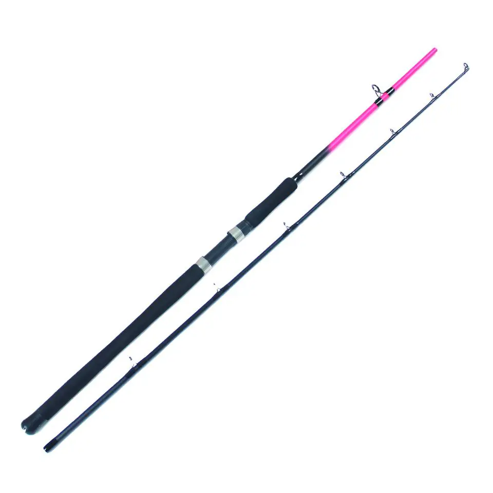 2 section fiberglass spinning boat fishing rod full view white background