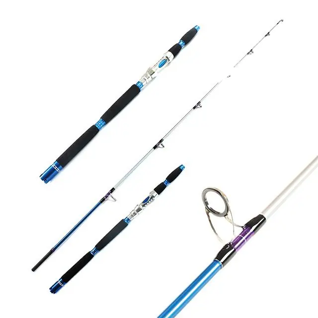 2 pieces carbon jigging rod with blue eva handle full view white background