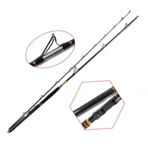 2 pieces carbon trolling salmon fishing rod full view white background