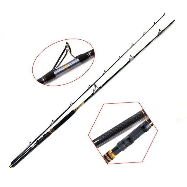 2 pieces carbon trolling salmon fishing rod full view white background