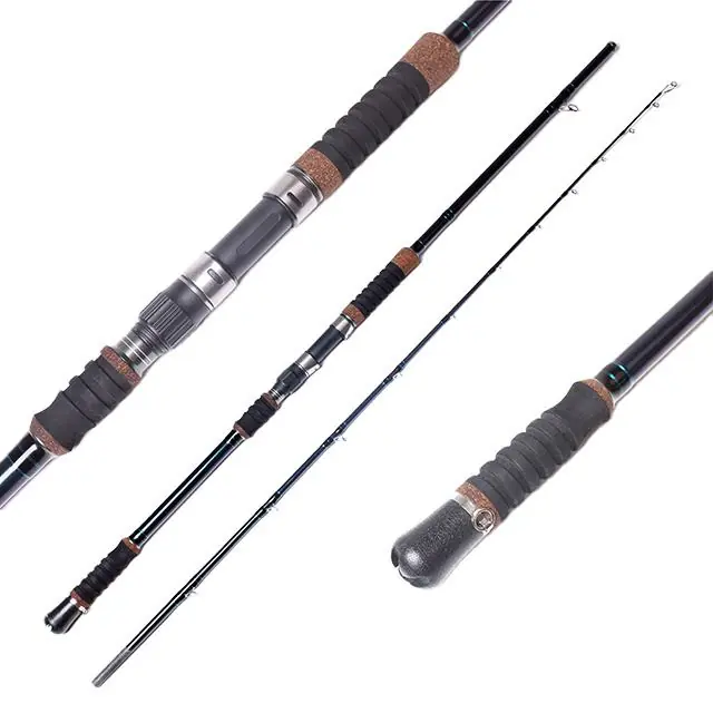 2 pieces fiberglass composite jigging rod with cork eva mixed grip full view white background