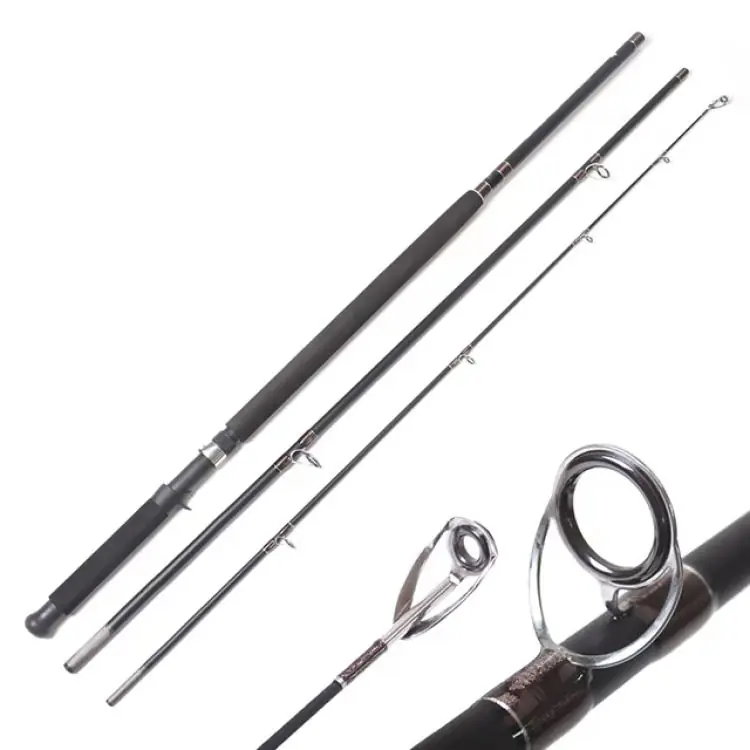 3 section composite surf fishing rod full view white background