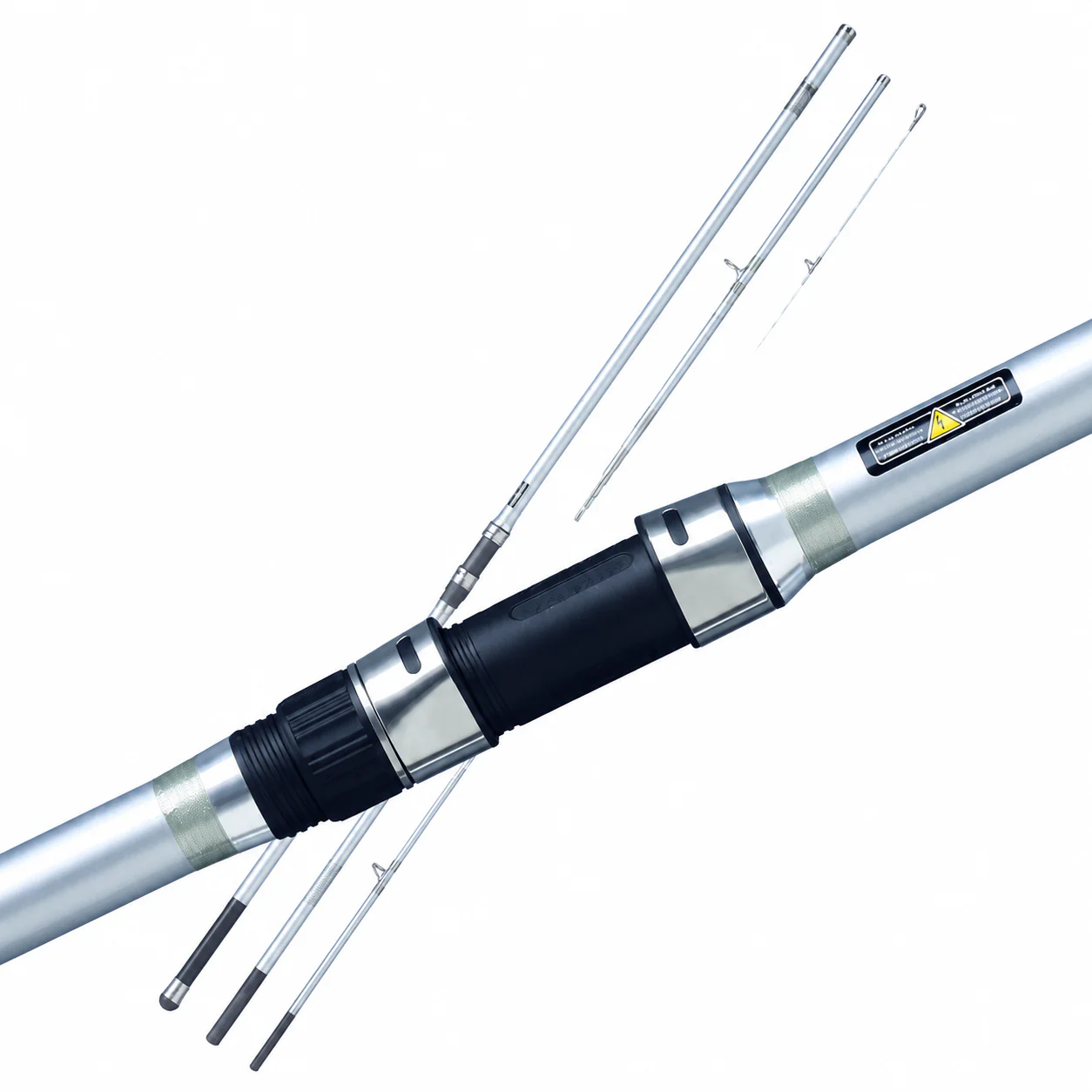 3 section surf rod with multiple tip blanks white background