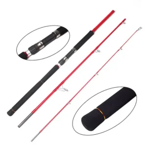3 pieces red carbon fiber jigging rod full view white background