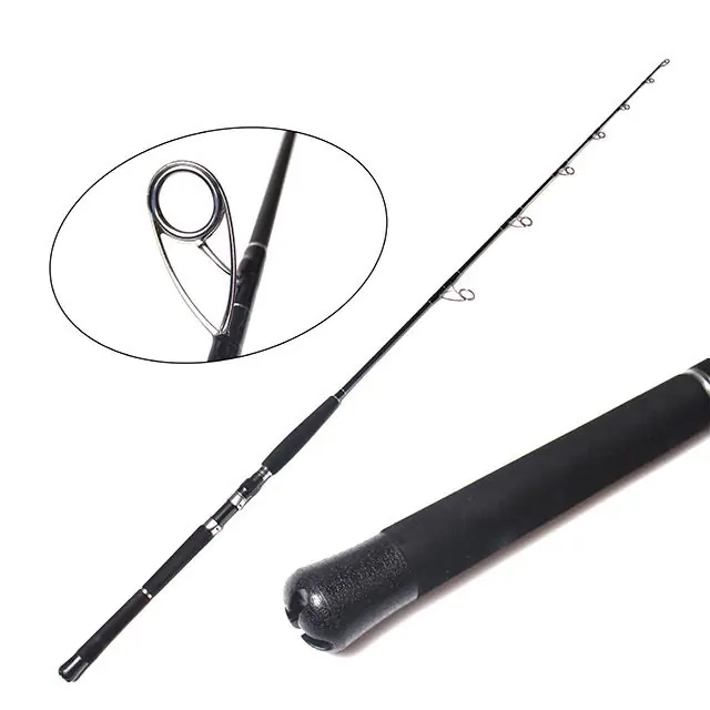 Single piece jigging rod full view with guide ring magnified detail white background