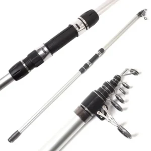 Telescopic surf fishing rod full view white background
