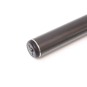 Black telescopic surf fishing rod rear cap close-up white background