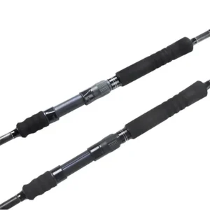 Carbon surf rod EVA handle and reel seat close-up white background