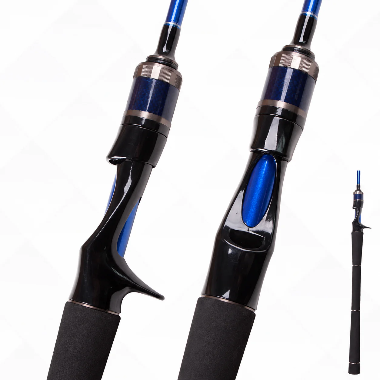 2-casting-jigging-rod-reel-seat-eva-handle-detail.jpg Casting jigging rod reel seat and eva handle close-up, two rods comparison