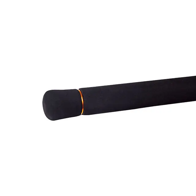 Red jigging rod black eva butt grip close-up