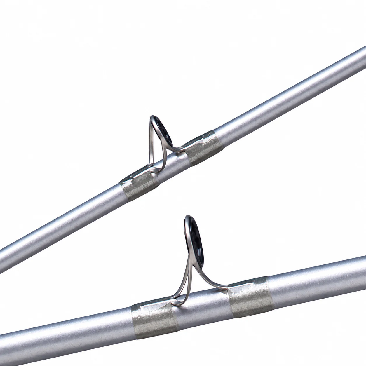 Surf rod stainless steel guide ring close-up white background