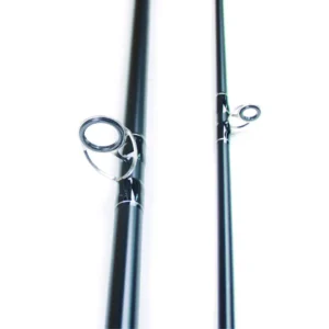 Boat fishing rod stainless guide rings close-up white background