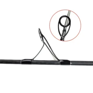 Carbon surf rod guide ring frame detail with magnified inset white background