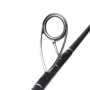 Jigging rod large stainless steel guide ring close-up white background