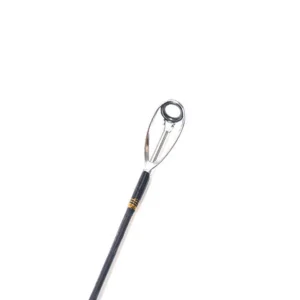 Jigging rod tip top guide eyelet close-up white background
