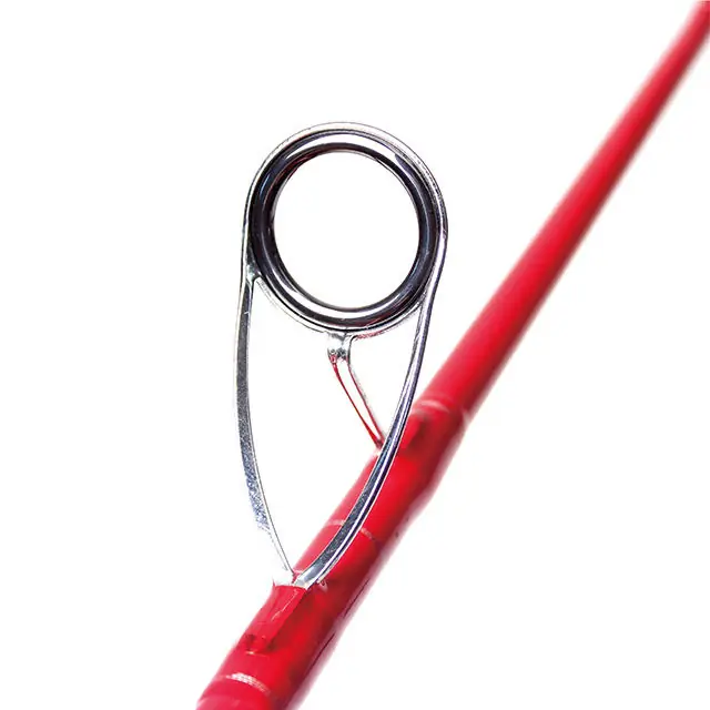 4-red-carbon-jigging-rod-metal-guide-ring-closeup.jpg Red carbon jigging rod metal guide ring close-up