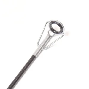 Telescopic surf rod tip top guide close-up white background