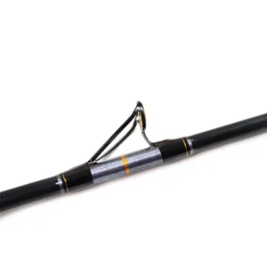 Trolling rod metal guide ring close-up white background