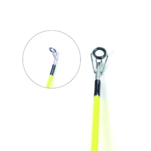 Boat rod tip top guide yellow tip close-up white background