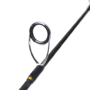Carbon jigging rod stainless steel guide ring close-up white background
