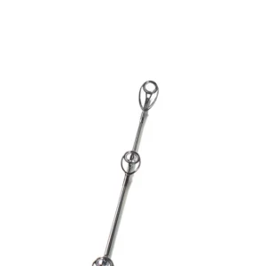 Spinning jigging rod tip section with multiple metal guides close-up