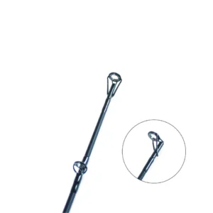 Spinning rod tip top guide and line guides close-up