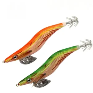 Single orange red striped cloth wrapped egi squid jig with lead keel, shrimp shape squid lure for saltwater fishing