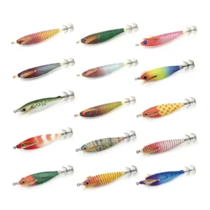 Full range multi color cloth covered EGI squid jig set with various printed patterns and stainless steel crown hooks