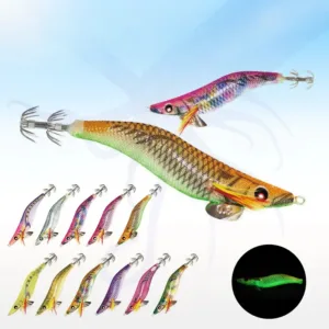 Multi color cloth covered EGI squid jig with glow effect and crown hooks for squid fishing