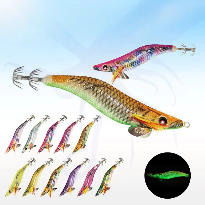 Multi color cloth covered EGI squid jig with glow effect and crown hooks for squid fishing