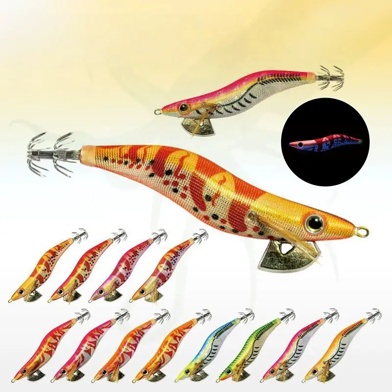 Multi color holographic cloth EGI squid jig collection with metal diving plate, glow and UV effect, stainless steel crown hooks