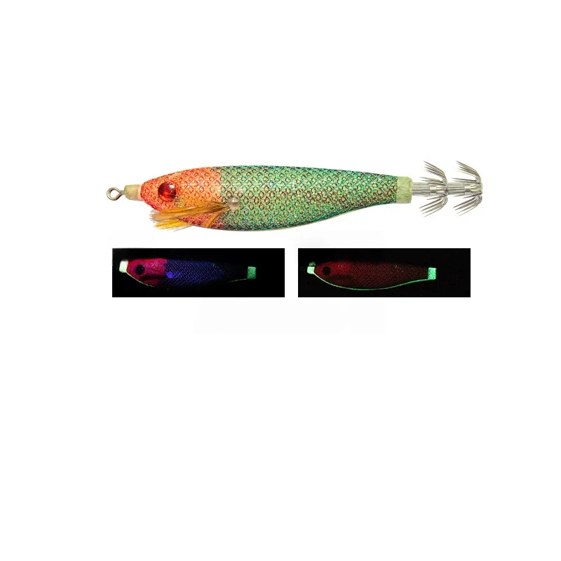 orange-head-green-scale-luminous-uv-egi-squid-jig.jpg Orange head green scale pattern luminous uv cloth wrapped egi squid jig with uv and glow effect for saltwater squid jigging
