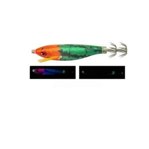 Orange head green tiger pattern cloth wrapped egi squid jig with UV and glow luminous effect
