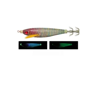 Rainbow gradient stripe cloth wrapped egi squid jig with UV and glow luminous effect for saltwater fishing