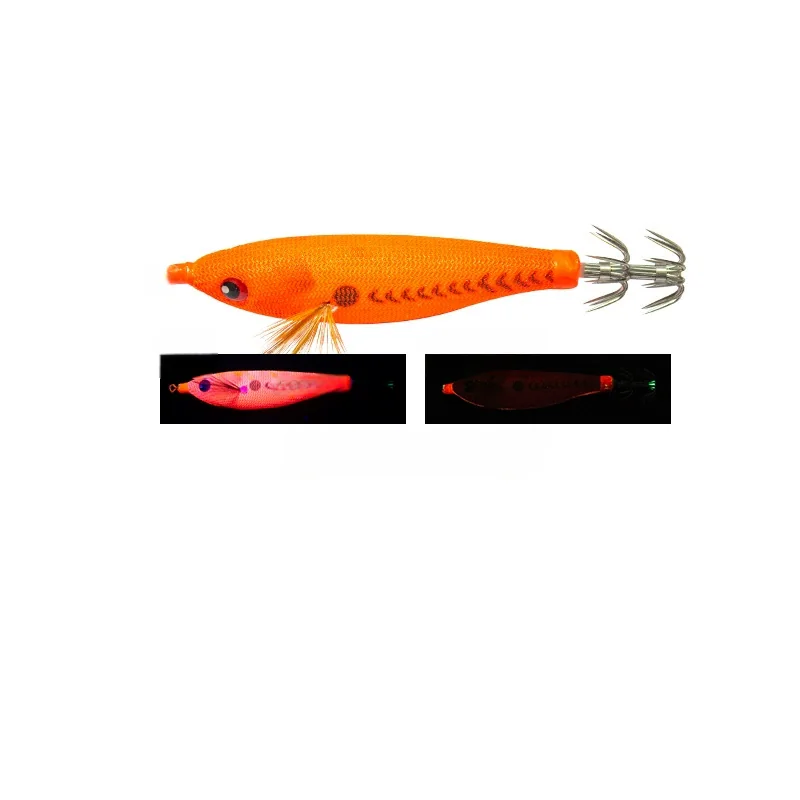 solid-orange-cloth-wrapped-egi-squid-jig.jpg Solid orange cloth wrapped egi squid jig with UV and glow luminous effect for saltwater squid jigging