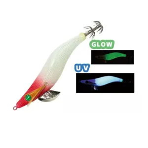 White red gradient cloth EGI squid jig with metal weight, UV and glow dual luminous effect, squid crown hooks