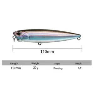 Four-angle perspective view of floating pencil lure showing front head profile back and bottom belly details
