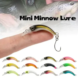 Underwater action illustration showing high-frequency wobbling motion of mini floating minnow bait
