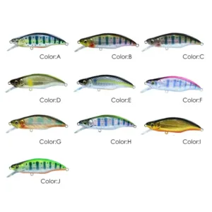 Technical specification diagram for HT46 and HT65 sinking minnow fishing lures showing length and weight options