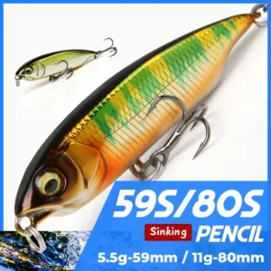 Sinking pencil fishing lure hard bait in 5.5g 59mm and 11g 80mm sizes