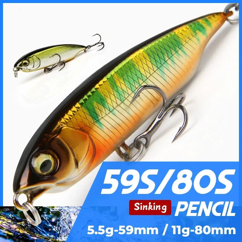 Sinking pencil fishing lure hard bait in 5.5g 59mm and 11g 80mm sizes