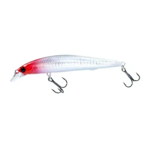 Red head silver body slow sinking minnow lure with sharp treble hooks