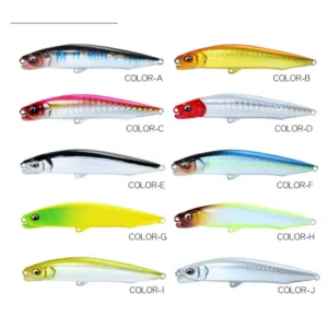 Color options chart for slow sinking pencil lure from Color-A to Color-J