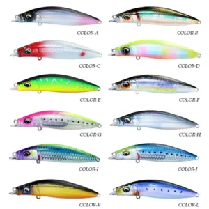Wholesale slow sinking pencil lure available in 12 vibrant laser multi-color finishes